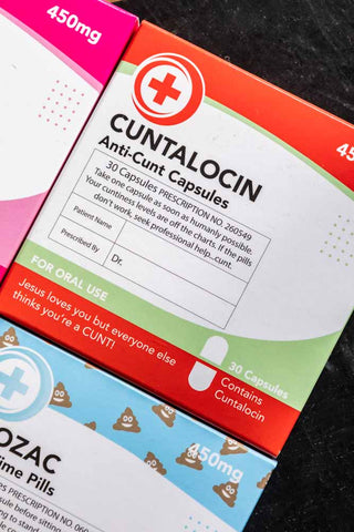 Close-up of the text on the Cuntalocin Mints Pill Packet.