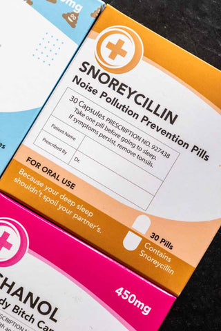 Close-up of the Snoreycillin Mints Pill Packet.
