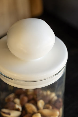 Detail image of the Glass Storage Jar With White Ceramic Lid - Small