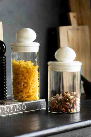 Detail image of the Glass Storage Jar With White Ceramic Lid - Tall