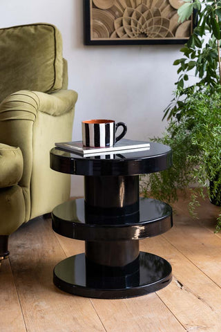 Lifestyle image of the Glossy Black Side Table