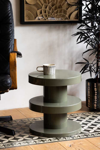 Lifestyle image of the Glossy Olive Green Side Table