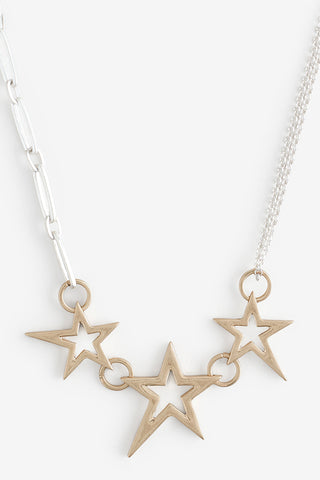 The Gold 3 Star Necklace on a white background.