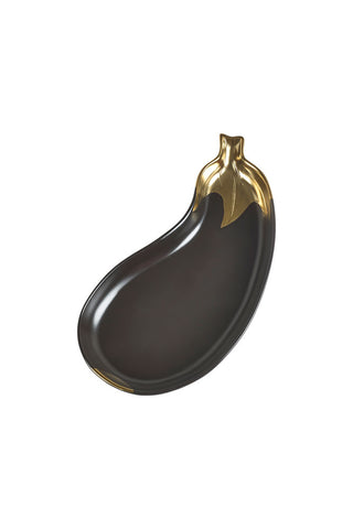 Cutout image of the Gold Aubergine Serving Bowl on a white background.