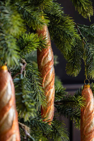 Image of the Gold Baguette Glass Christmas Tree Decoration on a Christmas tree