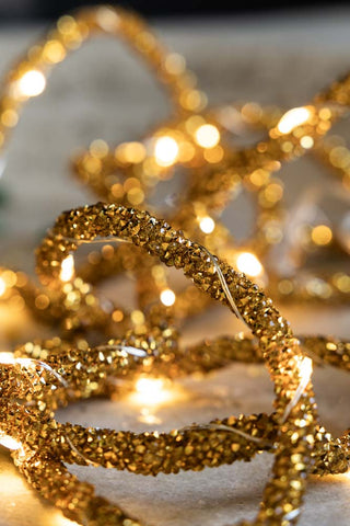 Image of the Gold Beaded Garland with Fairy Lights