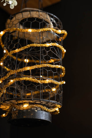 Image of the Gold Beaded Garland with Fairy Lights on