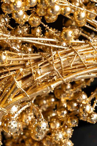 Close-up of the twigs of the Gold Berry Christmas Wreath.