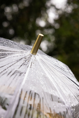 The top of the Clear & Gold Domed Umbrella.