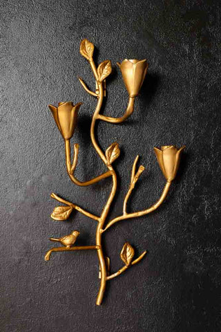 Image of the Gold Branch & Flower Wall Candle Holder