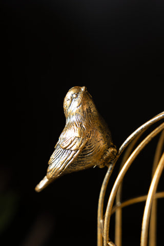 Close-up of the bird on the Gold Curious Cat Bookends.