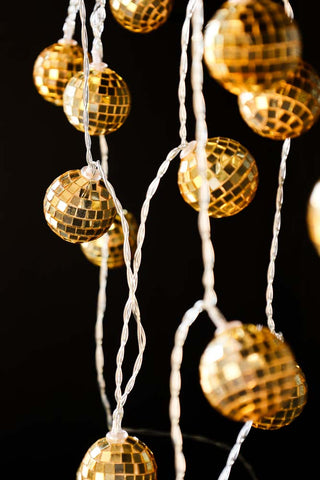 Close-up image of the Gold Disco Ball Fairy Lights