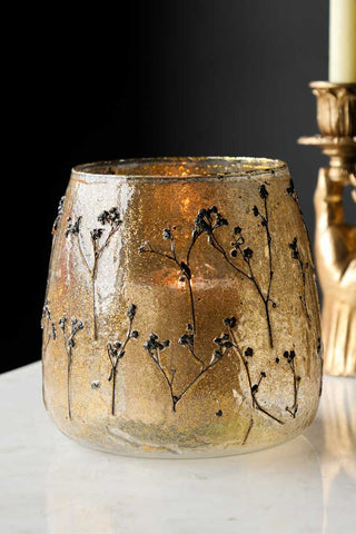 Image of the Gold Dried Flowers Glass Candle Holder