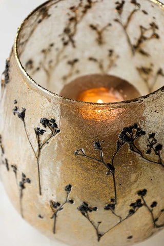 Close-up image of the Gold Dried Flowers Glass Candle Holder