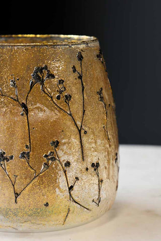 Detail image of the Gold Dried Flowers Glass Candle Holder