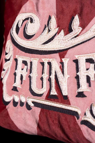Close-up image of the Gold Embroidered Fun For All Cushion
