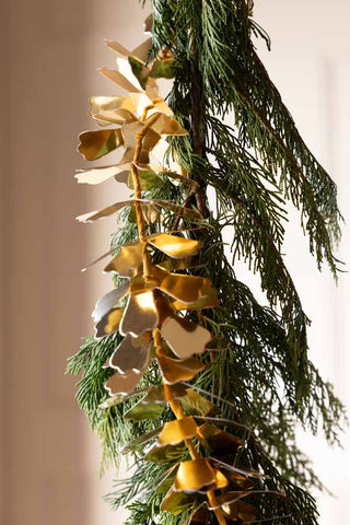 Close-up image of the Gold Flower Garland Christmas Decoration