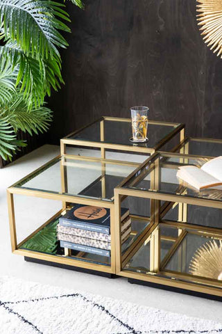Detail image of the Gold Glass Modular Coffee Table