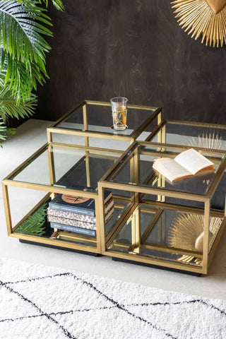Lifestyle image of the Gold Glass Modular Coffee Table