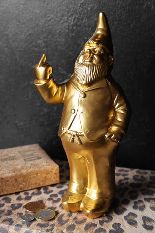 Image of the Gold Naughty Gnome Money Box