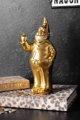 Detail image of the Gold Naughty Gnome Money Box