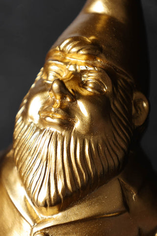 Image of the finish for the Gold Naughty Gnome Money Box