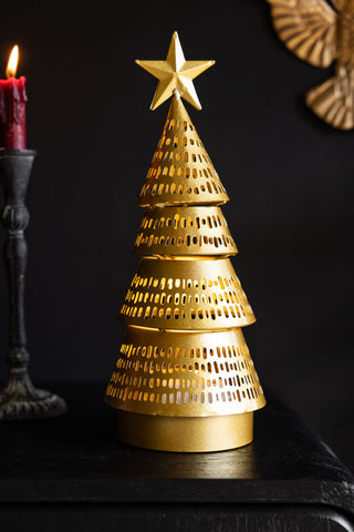 Lifestyle image of the Gold Light Up Christmas Tree with the lights off