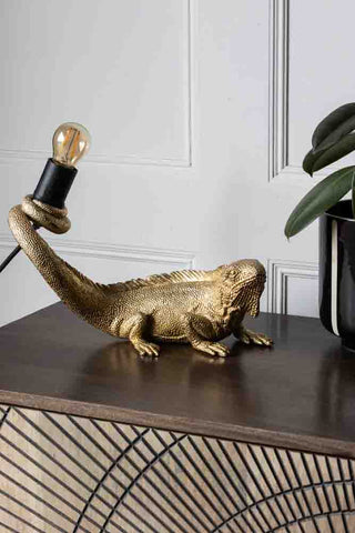 Lifestyle image of the Gold Lizard Table/Wall Light
