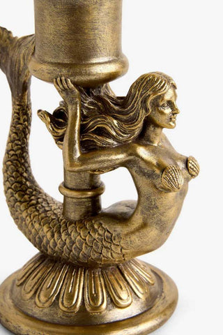 Detail image of the Gold Mermaid Candle Holder on a white background