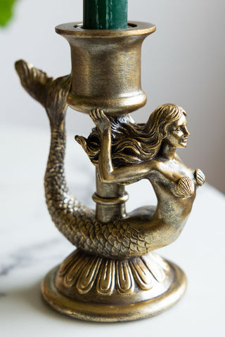 Close-up image of the Gold Mermaid Candle Holder