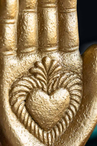 Detail image of the Gold Milagro Heart Hand Decorative Ornament