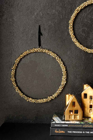 Lifestyle image of the Gold Mini Bell Christmas Wreath