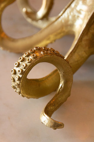 Close-up of one of the tentacles of the Gold Octopus Candlestick Holder.