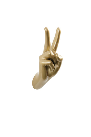 Cutout of the Gold Peace Hand Wall Art & Coat Hook on a white background.