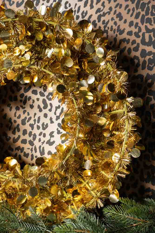The back of the Gold Tinsel Sparkle Christmas Wreath. 