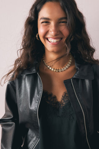 Detail image of the Gold Star Hoop Necklace