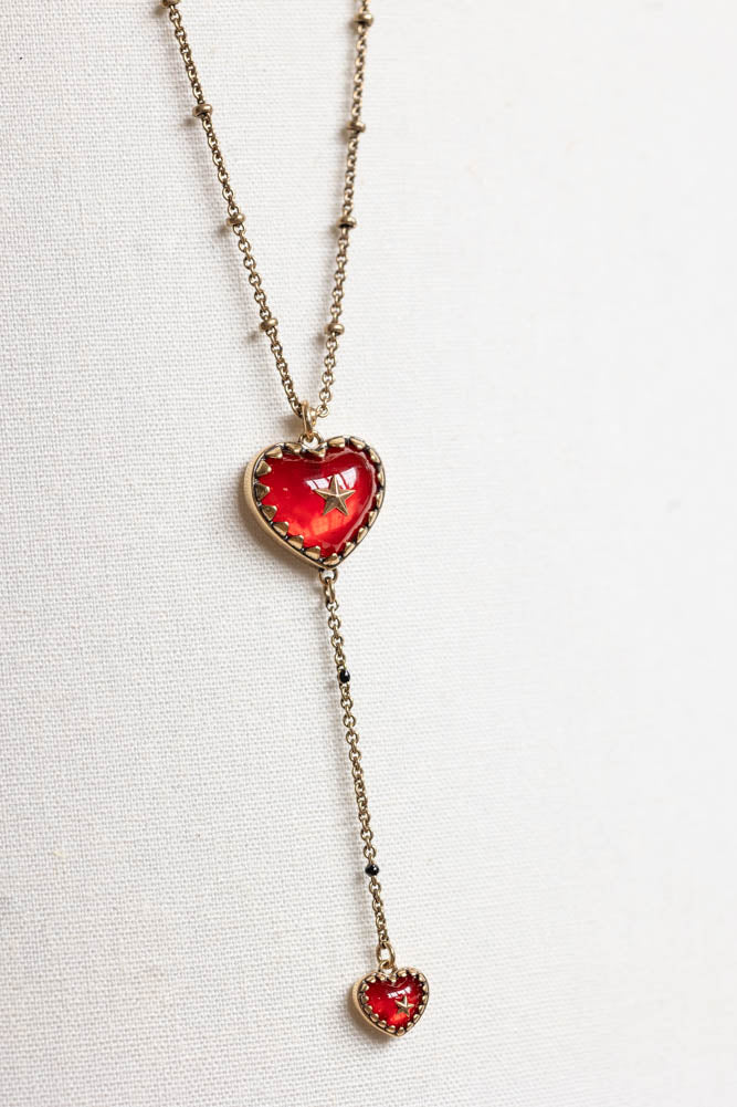Gold Red Heart Star Layered Chain Necklace Rockett St George