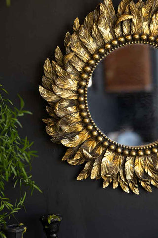 Image of the Golden Feather Round Wall Mirror