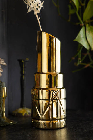 Lifestyle image of the Gold Lipstick Vase
