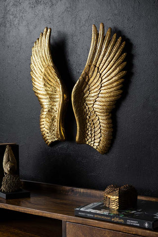 Lifestyle image of the Golden Angel Wings Wall Art