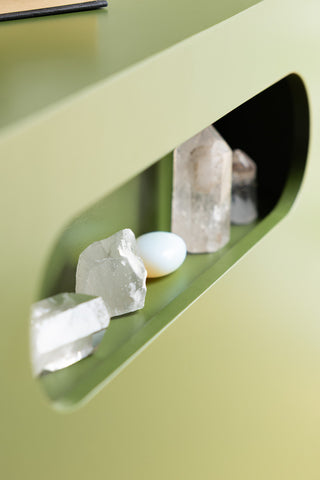 Close-up image of the Cactus Green Alcove Wooden Side Table