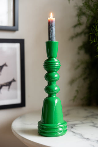 Lifestyle image of the Emerald Green Candlestick Holder