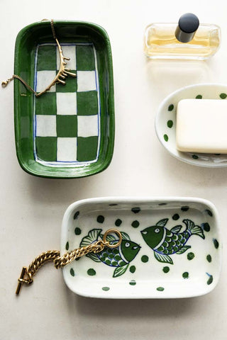 Image of the colour of the Green Checkered Ceramic Trinket Dish