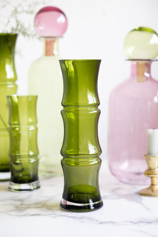 Close-up image of the Green Glass Bamboo Vase - 3 Sizes Available