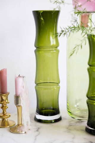 Detail image of the Green Glass Bamboo Vase - 3 Sizes Available