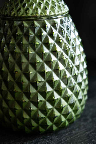 Close-up image of the Green Glass Pineapple Jar