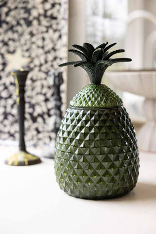Lifestyle image of the Green Glass Pineapple Jar