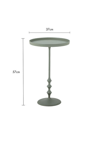 Cutout image of the Anjou Metal Side Table - Sage Green on a white background with dimension details. 