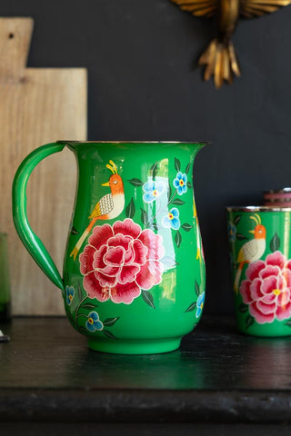 Image of the colour of the Green Painted Bird Stainless Steel Jug