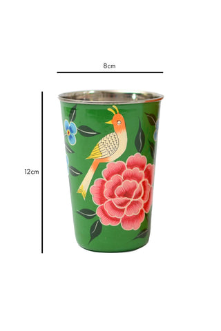 Dimension image of the Green Painted Bird Stainless Steel Tumbler